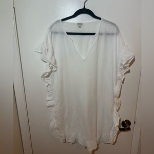 J Crew Whisper Gauze V-Neck Ruffled Trim Sleeve Swim Cover-Up